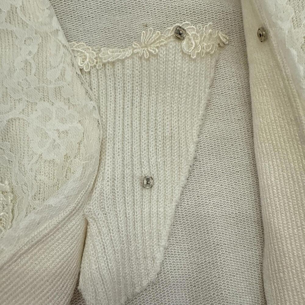 VTG Sweater Womens Sz S Lace Collar Double Breasted  Gold Buttons Cottagecore - Picture 6 of 12